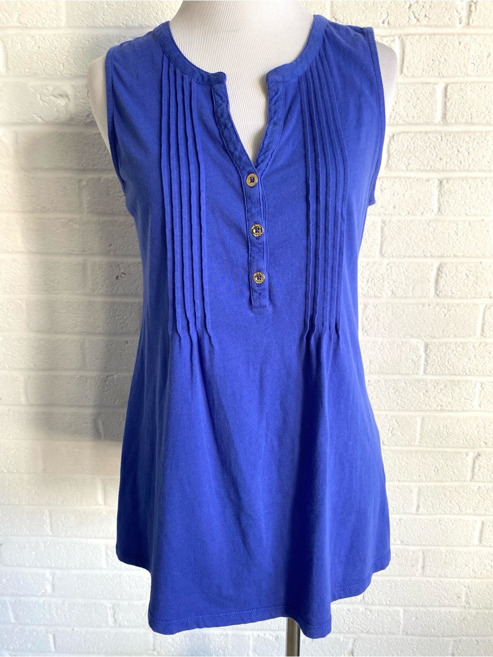 Lilly Pulitzer Sleeveless Pintuck Henley Top Tunic BlouseCobalt Blue Small Beach - Picture 3 of 12